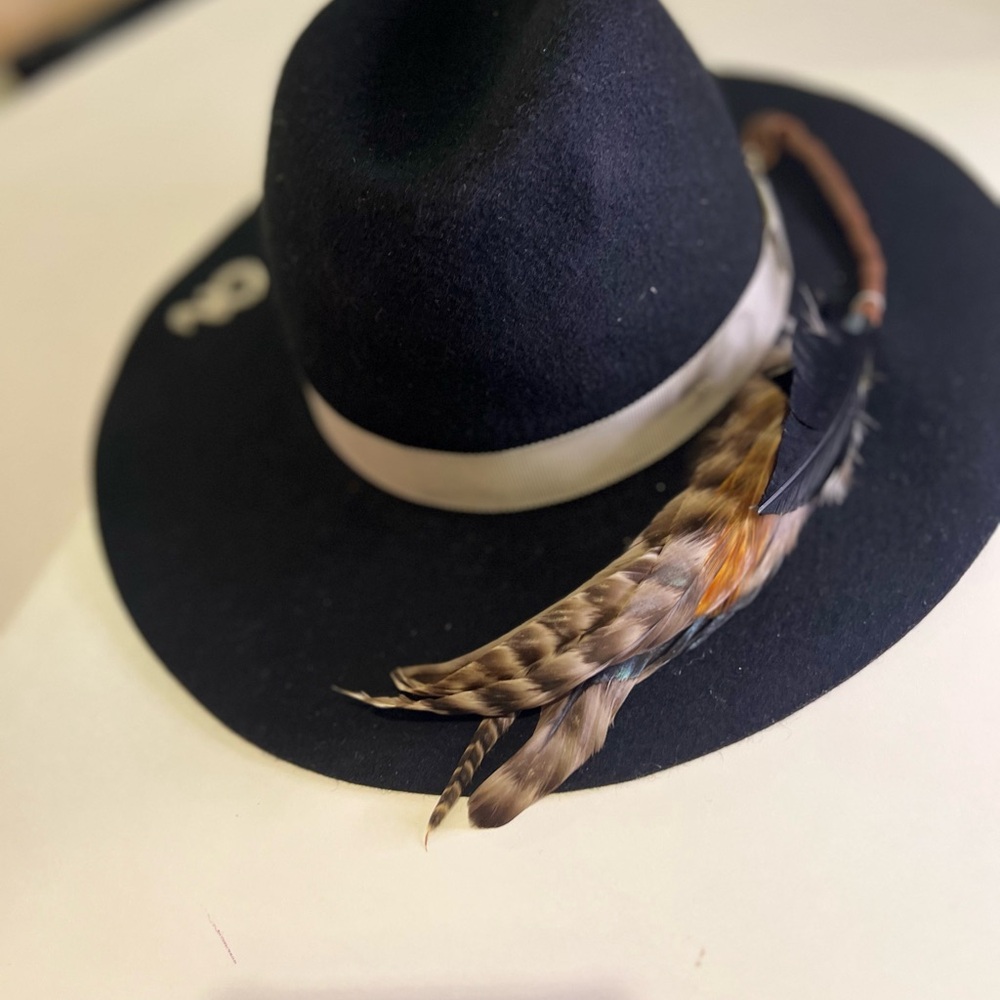 Black Hat with Feather Accent